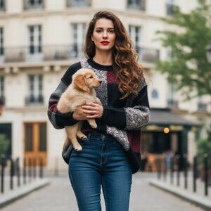 Alison H. Vintage Mohair Blend Chunky Knit Colorblock Sweater - Size M